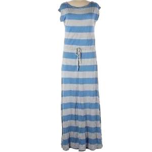 Gap Blue Grey Striped Drawstring Waist Maxi Dress Short Sleeve #48